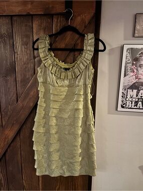 New Directions Metallic Sage Tiered Ruffle Mini Dress